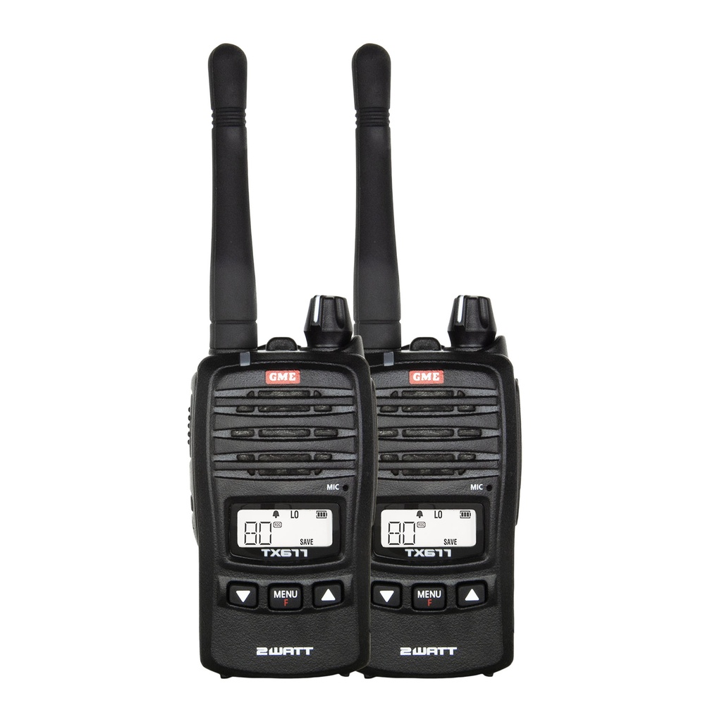 GME TX677TP 2 Watt UHF CB Handheld Radio - Twin Pack - Black
