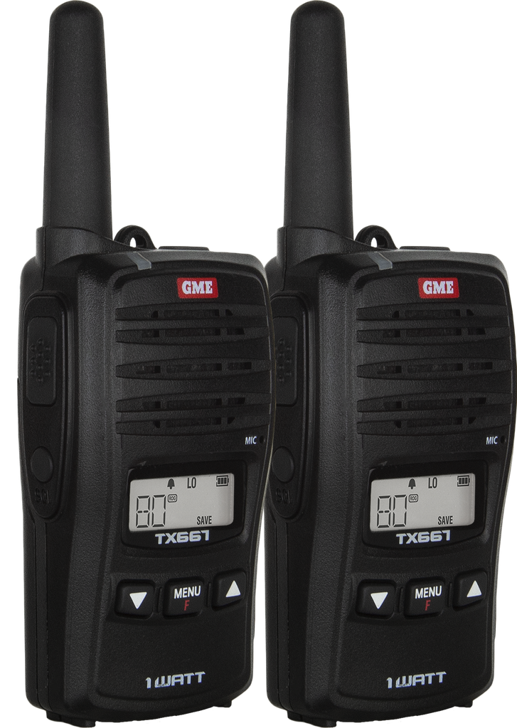 GME TX667 1 Watt UHF CB Handheld Radio - Twin Pack - Black