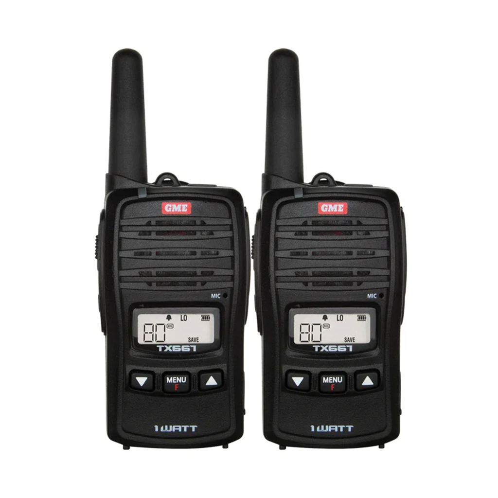 [103854] GME TX667 1 Watt UHF CB Handheld Radio - Twin Pack - Black
