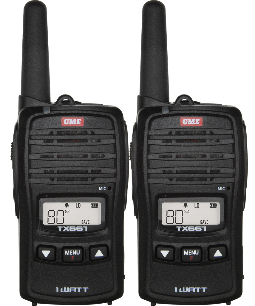 GME TX667 1 Watt UHF CB Handheld Radio - Twin Pack - Black