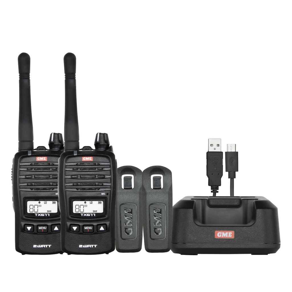 GME TX677TP 2 Watt UHF CB Handheld Radio - Twin Pack - Black