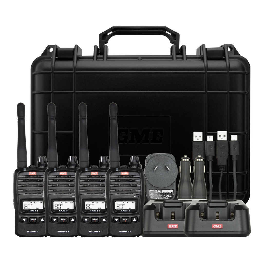 GME TX677QP 2 Watt UHF CB Handheld Radio - Quad Pack - Black