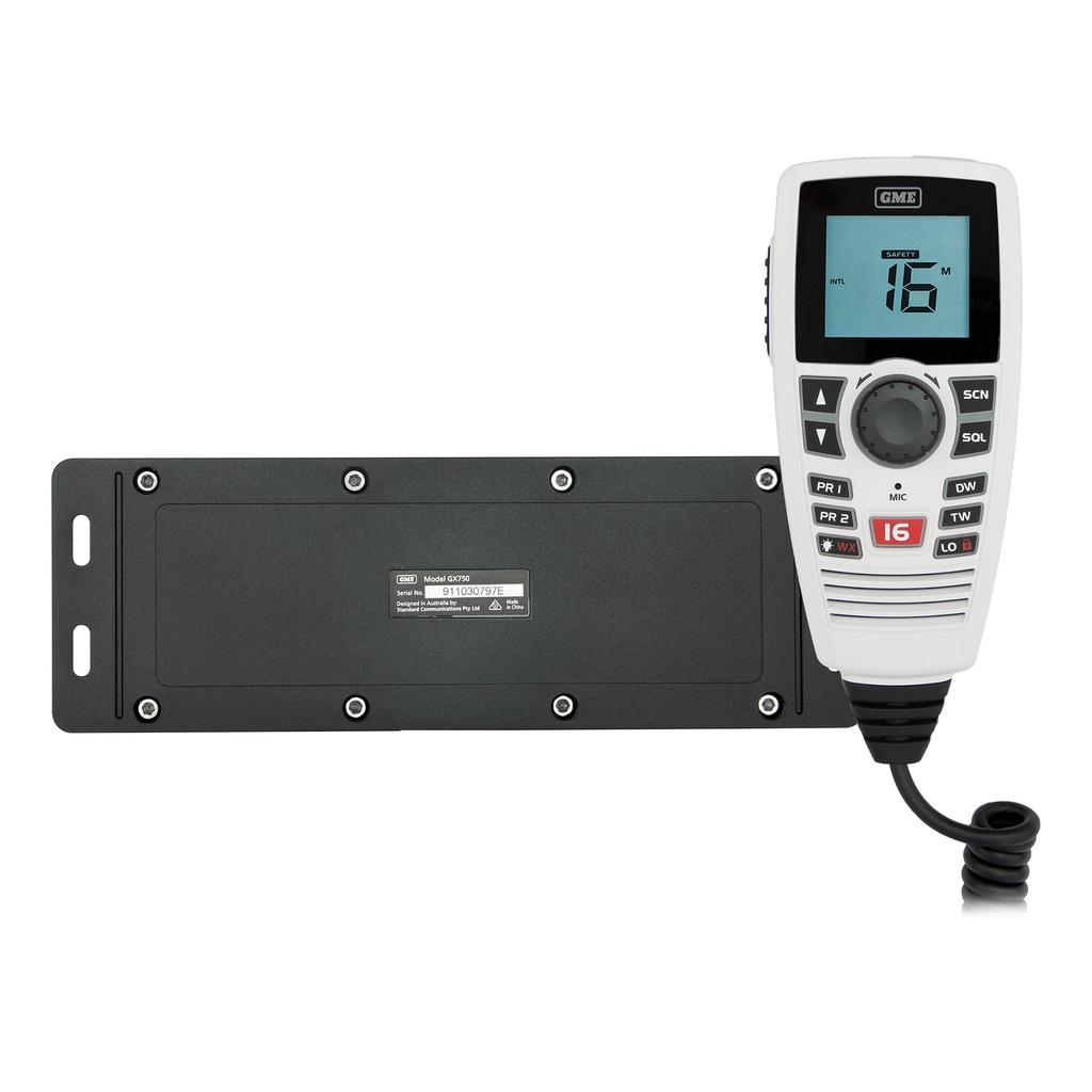 GME GX750W Black Box VHF Marine Radio, LCD Controller Mic - White