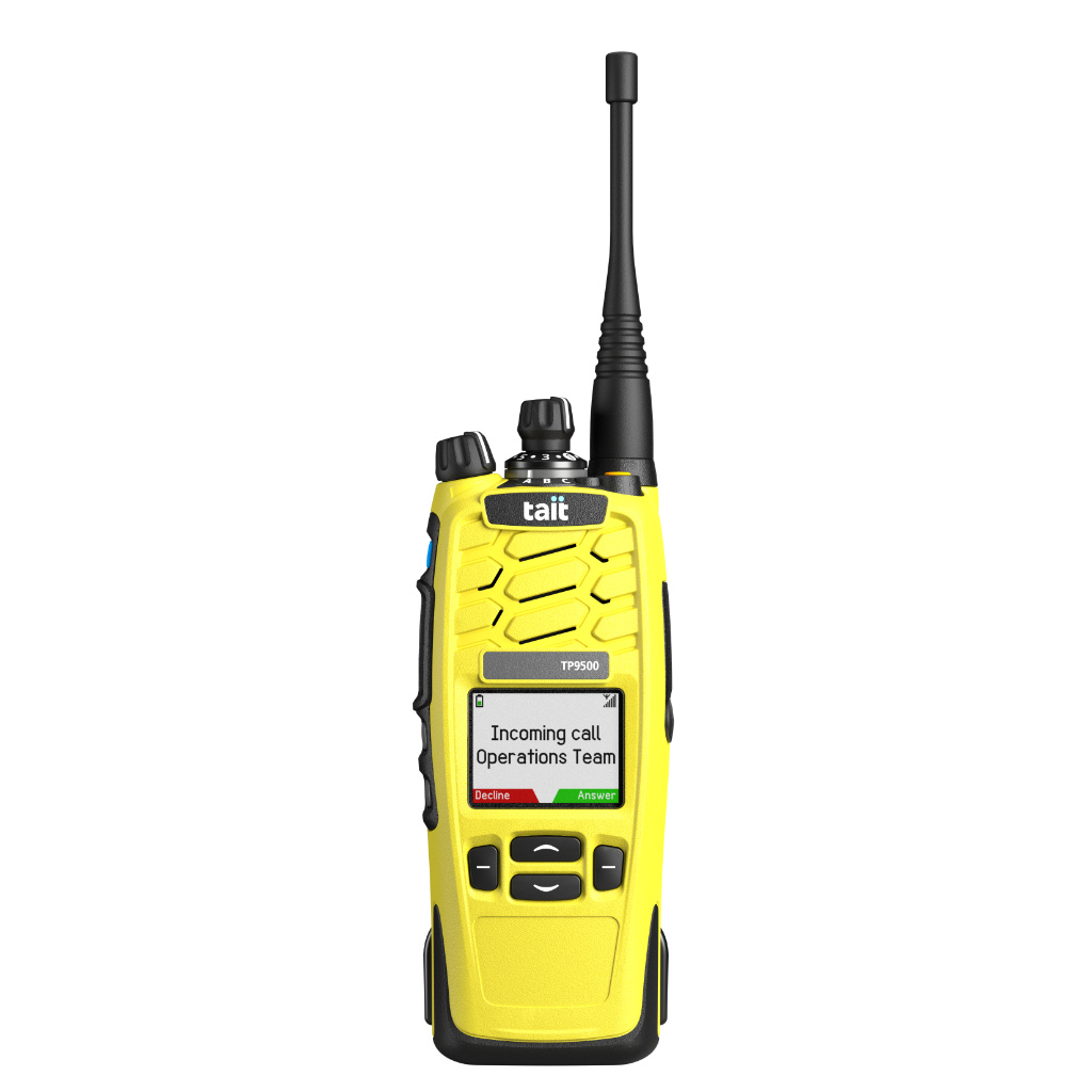 [194140] TP9555 UHF Yellow Tri-Mode Portable - 450-520MHz, whip antenna, 2400mAh Li-Ion battery and belt clip