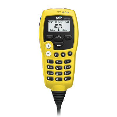 [195359] TM9400 Ph 2 Mobile 400-470M, Yellow HHCH Ext Spkr U-Cradle, 6m Remote