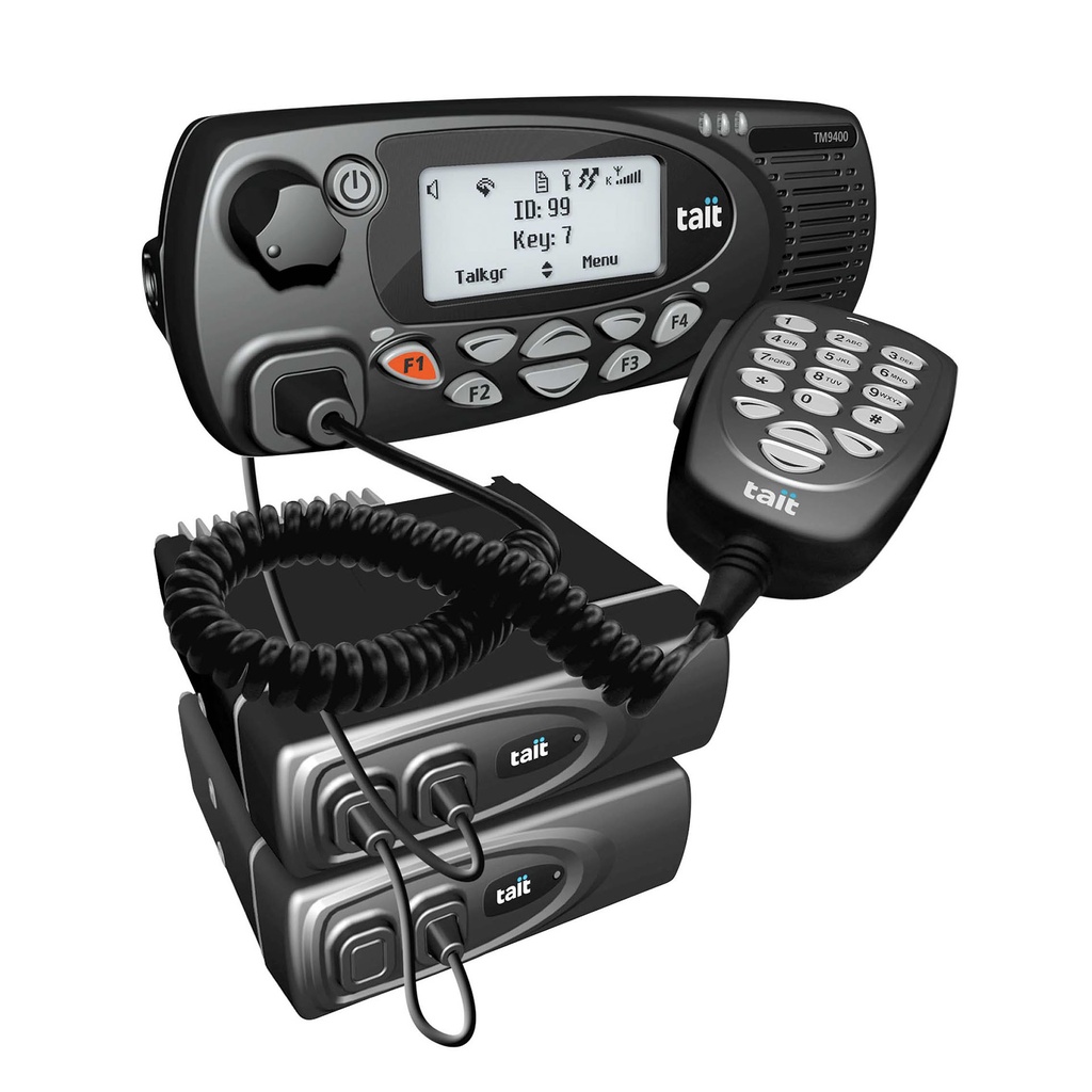 [195688] Tait TM9456 Dual-Body Analogue Mobile Radio, 136-174/450-520MHz, P25 Capable, Black Hand-Held Control Head, 6m Extension