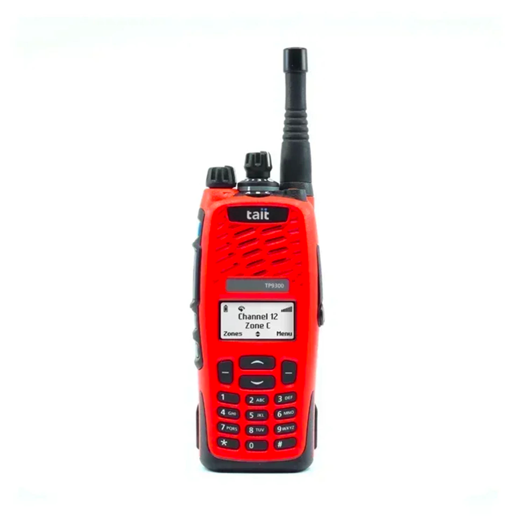 [195787] Tait TP9660 P25-Capable Handheld Radio, Red, VHF 136-164MHz, Full Keypad, 2400mAh Battery, 155-167MHz Antenna