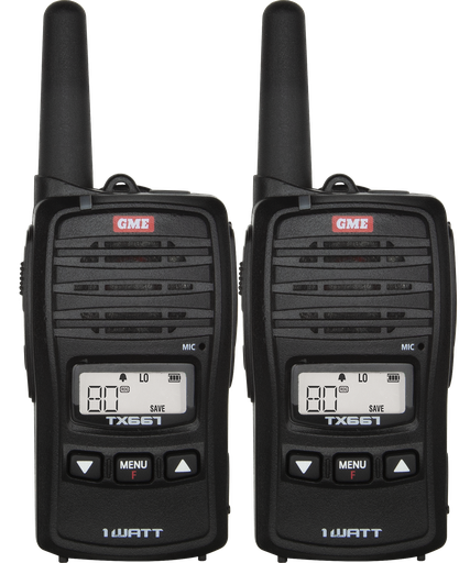 [103854] GME TX667 1 Watt UHF CB Handheld Radio - Twin Pack - Black