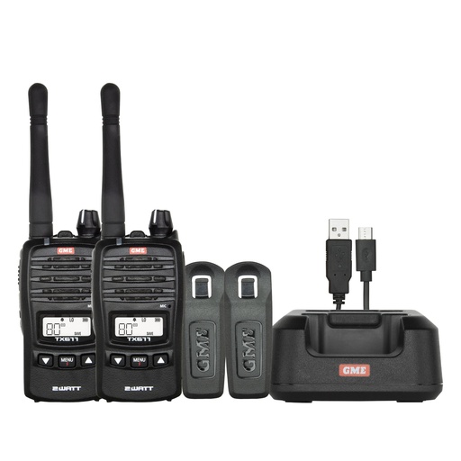 [103896] GME TX677TP 2 Watt UHF CB Handheld Radio - Twin Pack - Black