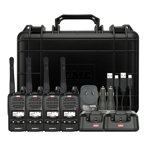 [103937] GME TX677QP 2 Watt UHF CB Handheld Radio - Quad Pack - Black