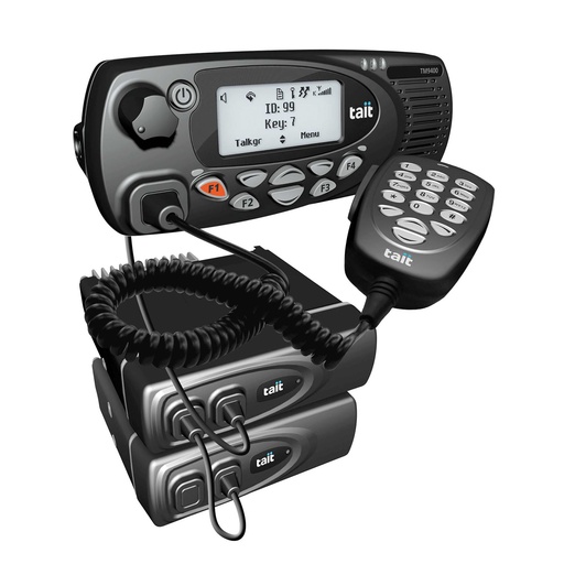[195687] Tait TM9456 Dual-Body Analogue Mobile Radio, 136-174/450-520MHz, P25 Capable, Black Remote Head, 6m Extension, Keypad Microphone